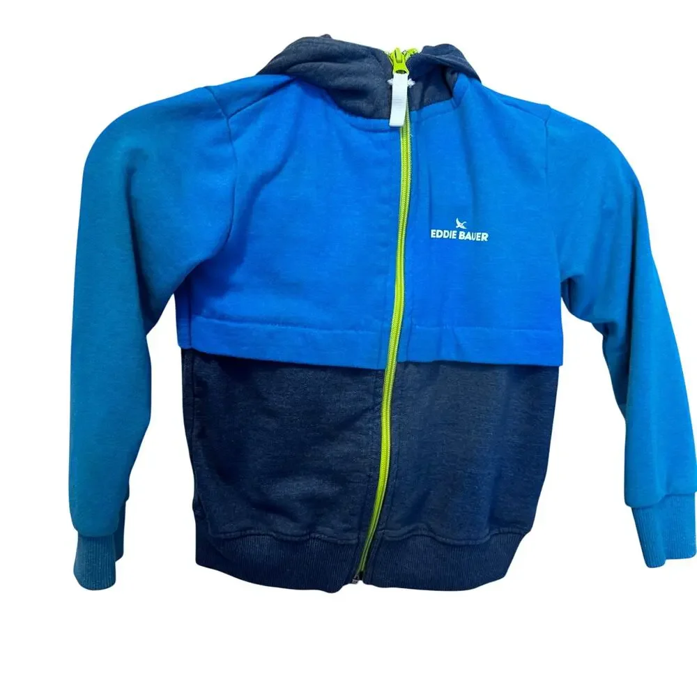 Eddie Bauer Kids Full Zip Hoodie 4T Blue Gray Colorblock Outdoor Jacket Hooded